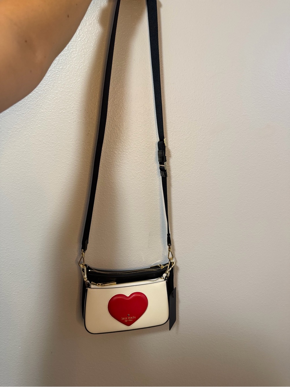 RARE Kate Spade White Crossbody Bag with Red Heart Accent